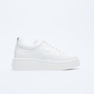 Zara Athletic Leather Lace Up Platform Sneakers Shoes White Size 40